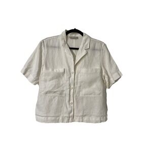 Everlane Linen Workwear Bottom Front Shirt White Small Boho LoganLook Boxy